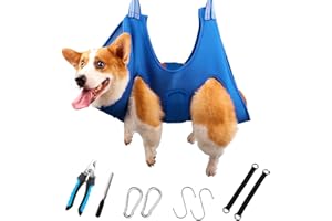DaizySight Cortauñas Perro Hamaca Aseo para Mediano Perra, Talla L, Arnés Colgante para Lima Uñas, Mesa de Aseo para Mascotas, Accesorios de Ducha y Baño - Azul