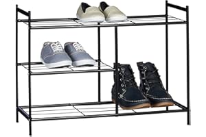 Relaxdays Regał SANDRA z 3 półkami, metalowy schowek z półką na buty, rozmiar: 50,5 x 70 x 26 cm, na 8 par butów, z uchwytami, czarny, stal, 26 x 70 x 50,5 cm
