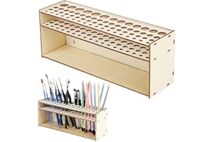 AEMIY Paint Brush Holder, 67 Hole Citadel Paint Rack Wooden Paint Rack Artist Brush Holder Wall-mounted Multi Holes Pen Holder Desk Organizer for Paint brushes, Sketch Pens, Colored Pens, Makeup Brushes