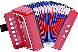 LIEKE Accordéon 10 touches pour enfants, instrument de musique, cadeau pour débutants (rouge)