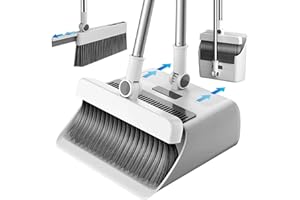 JUPPLIES Escoba y Recogedor Plegable 3 en 1 con Cepillo Extraíble y Limpiacristales Oculto - Mango Telescópico de 126 cm y Rotación de 180º - Limpieza del Hogar Oficina