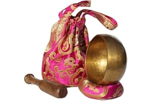 Andos Tibetan Singing Bowl Set Handcrafted in Nepal /Meditation Sound Bowl Set Golden Helpful for Yoga Meditation Prayer Zen Chakra Healing Relaxation Mindfulness/Yoga Accessories/Bonus Gift Included