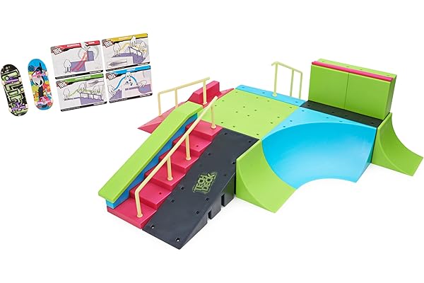 Tech Deck, Neon Mega Park X-Connect Creator, ensemble de rampes phosphorescentes personnalisables avec deux fingerboards, jouet pour garçons et filles à partir de 6 ans
