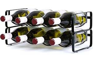 LIVIVO Elegant Stackable Wine Shelf Rack Metal Countertop Storage Organiser Holder Display Stand Up to 4 8 12 Bottles Ideal For Wine Bottles Water Drinks Beverages Whiskey Juice Liquor (2, Black)