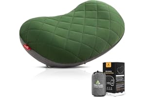 HIKENTURE Camping Pillow-Ultralight Inflatable Pillow with Removable Cover-Comfortable Ergonomic Blow Up Pillow - Compressible Beach Pillow-Air Travel Pillow for Neck & Lumbar Support（Green）