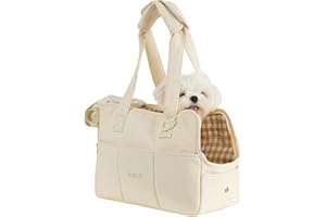 ONECUTE Sac de Transport pour Chat Chien Chiot Respirant et Pliable Sac de Voyage Sac à Bandoulière Sac à Main Chien pour Petit Animaux Capacité de Charge Jusqu'à 3 kg (Petit, Beige)