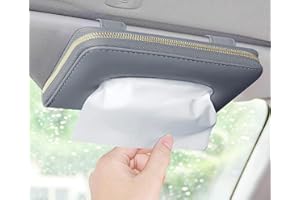 MACHSWON Modern PU Leather Car Tissue Holder, Grey, Rectangular, Zipper, Fits Most Cars, Sun Visor & Backseat