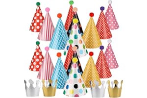 Ohaoduo Partyhüte Geburtstag Kindergeburtstag Set, 22 Stück Partyhüte Set Partyhütchen Geburtstag Kegel Hüte Happy Birthday Partyhütchen und Krone Hut für Kinder Festival Baby Shower
