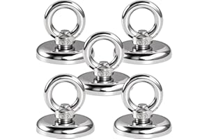 NECDEOL 5 Pezzi Calamite Potenti, 45kg Magnete Potente Neodimio 32mm, Magnete da Pesca, Extra Forti Magnet Fishing con Golfare per Pesca Magnetica Salvataggio Nel Fiume Recupero di Oggetti
