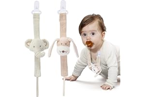 COTTONBEBE Catenella Portaciuccio in Cotone Organico, 2 Pezzi Catenella Ciuccio per Bambini e Bambine, Adatto a tutti i ciucci e giocattoli con foro (Elefante & Cane)