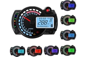 Geloo Universale LCD Digitale Moto RX2N Contachilometri Strumento Regolabile, 14000RPM Contachilometri Contagiri con Sensore di Velocità 0-299 KM/H 7 Colori Retroilluminazione