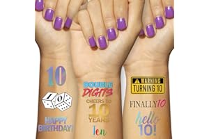 STERLING JAMES CO. 10th Birthday Temporary Tattoos (4 Pages) - 10th Birthday Party Supplies, Ideas, Gifts and Decorations