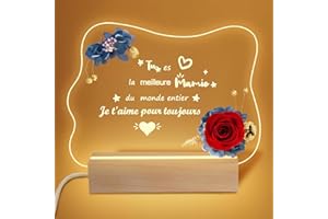Yamonic Cadeau Mamie, LED Veilleuse en Acrylique Cadeau Anniversaire Mamie, Rose Eternelle Cadeau Fete des Grands-mères, Cadeau pour Mamie Original, Idée Cadeau Grand-mère,Cadeau Mamie Original Utile