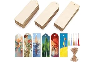 BetterJonny 108pcs Wood Bookmarks with 36pcs Tassels and Ropes - 3 Shapes DIY Unfinished Wood Book Marker Tags for DIY Craft Party Decor Classroom Projects Present Tags