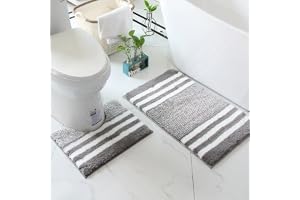 Dokeno 2 stycken badrumsmattor i mikrofiber, lång luggmatta, badrumsmatta med halkfri botten maskintvättbar absorberande, abs