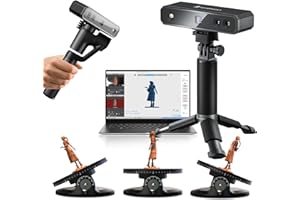 Revopoint Mini scanner 3D, précision 0,02 mm, scanner 3D avec plateau tournant à deux axes et stabilisateur manuel, scanner 3D binoculaire 10 fps pour scanner des bijoux, des pièces industrielles