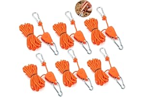 STARWARD Pack of 6 Pulley with Cable Brake, Adjustable Rope Ratchet with Hook, 4 m, Windproof Outdoor Rope with Ratchet Reflective, Guy Ropes with Rope Tensioner 4 mm, for Camping, Tents