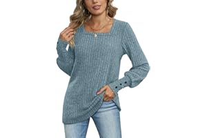 Aokosor Ladies Jumpers Crewneck Long Sleeve Tops Women Lightweight Sweatshirt with Button Cuff Loose Casual Tunic