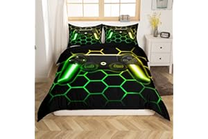 HOMEWISH Spielen Bettbezug für Jungen Spieler Bettbezug mit glitzerndem Wabenmuster Neonlicht Spielkonsolen Bettbezug Schlafsaal Dekor geometrisches Waben Diamant Schlafzimmer Dekor, 135 x 200
