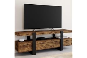 IDMarket – Mueble de TV 140 cm Phoenix con cajones. Madera Efecto Envejecido y Negro