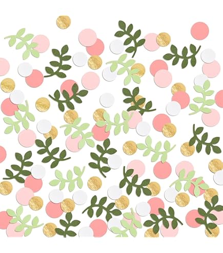 Salie-olijfgroene Confetti – 50 Gram, Met Rozige En Gouden Accenten, Ronde Stippen En Bladvormen, Perfect Voor Bruiloften, Babyshowers En Feesten
