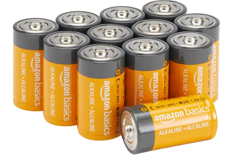 Amazon Basics - Paquete de 12 Pilas alcalinas C para Todo Uso, 1,5 voltios, Vida útil de 5 años
