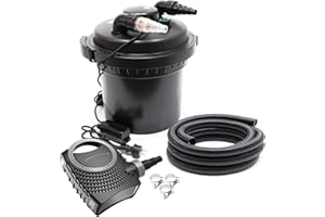 SunSun Kit Complet: CPF-280 Filtre de Bassin à Pression Jusqu’à 8000 L avec 11 Watt Lampe UV, NEO3800 SuperEco Pompe 3600l/h 20W, 5m Tuyau 38 mm (1 1/2"), Collier de Serrage W1 44-47mm