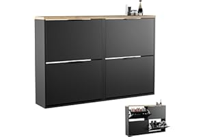 ‎PLANETMÖBEL Planetmöbel 2 x Schuhschrank schmal mit 2 Klappen platzsparender Schuhregal mit 4 Ablagen, Schuhkommode für Diele, Flur, Garderobe 60 x 23 x 80,5 cm, schwarz