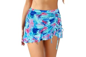 SHEKINI Traje de Baño para Mujer Elegante Ruched Bikini Falda Corta Incorporada Pantalones de Bikini Deportivo Verano Falda de Baño con Cordón de Playa