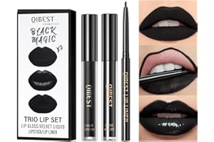 KARLOR Zestaw 3 płynnych pomadek do ust, 1 matowa czarna pomadka do ust, 1 nawilżający czarny błyszczyk do ust i 1 eyeliner, wodoodporna pomadka do ust do ust do ust do ust do ust do ust do 24 godzin