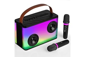 BONAOK Macchine per karaoke,Cantatu per Adulti Karaoke, Karaoke con Microfono, 10 Watt con due microfoni, Effetti di Cambio Voce e Luci a LED,Supporta BT/TF/USB/AUX(Nera)