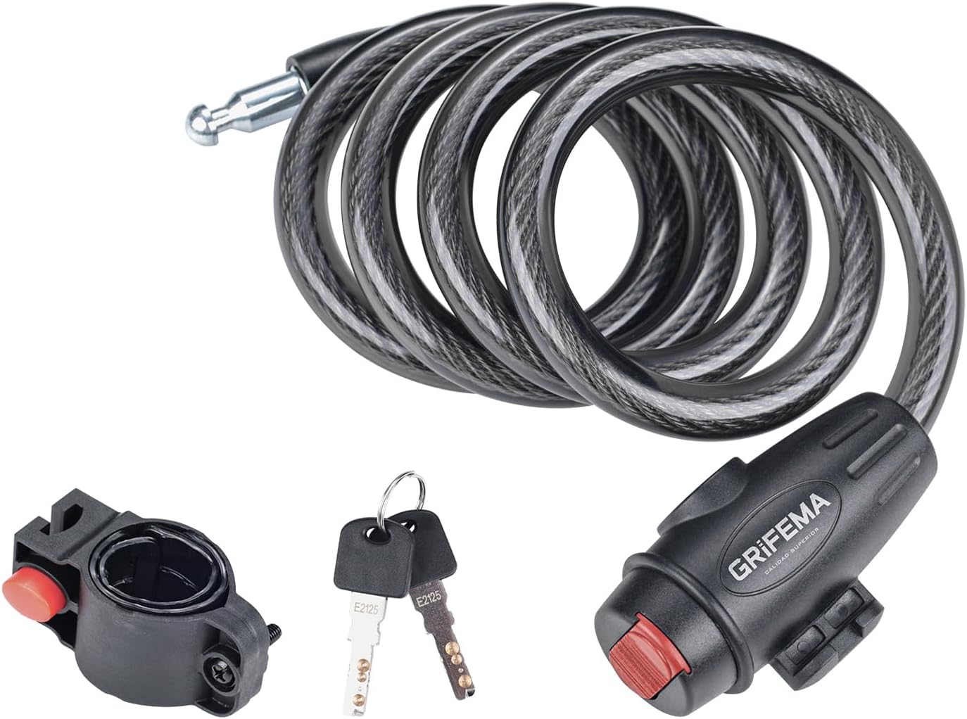 GRIFEMA GA1204-12 Candado de Bicicleta Antirrobo con Llave, Seguridad Candado de Cable para Bicicletas, Motos, Scooters, 120cm, Negro