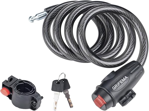 GRIFEMA GA1204-12 Candado de Bicicleta Antirrobo con Llave, Seguridad Candado de Cable para Bicicletas, Motos, Scooters, 120cm, Negro - 1