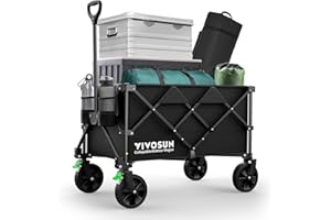 ‎VIVOSUN VIVOSUN 200L XXL Bollerwagen Faltbar mit Bremsen, 159kg Tragkraft, Klappbarer Handwagen mit 360°drehbare Räder für alle Gelände, Gartenwagen für Camping, Garten, Sport, Picknick, Einkaufen, Schwarz