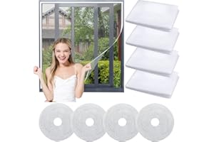Kleemeiero 4PCS Moustiquaire Fenêtre 1.5 * 1.3M Filet de Moustiquaire Filet Écran Insecte Toile Moustiquaire avec 4 Rouleaux Ruban Adhésif Anti Insectes Mouche Rideau Moustique pour Contre Insectes