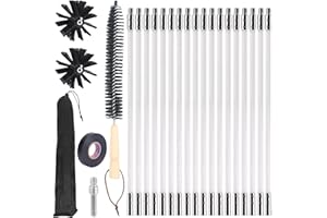 AICHARYNIC Juego de 24 varillas flexibles de 410 mm + 2 cabezales de cepillo, cepillo para tubo de estufa, cepillo de limpieza para chimenea, accesorio para chimenea, secadora, tubo de alcantarillado