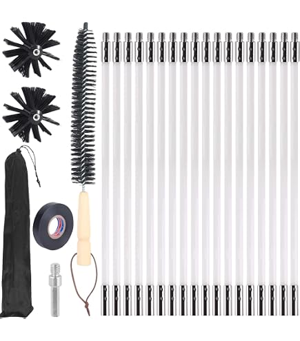 Set Pulizia Camino 26 Pezzi - Spazzola 150mm, 20 Aste Flessibili, Per Canne Fumarie E Asciugatrici