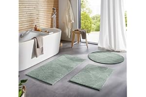 ‎TARACARPET Taracarpet Badematte Homestyle rutschfest waschbar Badezimmerteppich Bad-Vorleger, WC Deko, Duschvorleger für Dusche und Badewannen sehr weich und kombinierbar Grün Blätter 050x080 cm