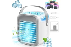 DARMAI Air Cooler, Portable Personal Mini Air Conditioner, 3 Speeds Mode 7 Colors LED Evaporative Cooler Air Conditioner, 2000mAh USB Rechargeable Desktop Cooling Fan for Home Office Dorm(300ML)