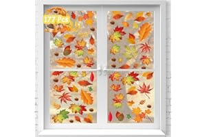 ZDQC 177 Pezzi Adesivi Foglie Autunnali,Thanksgiving Decorazioni,Adesivi Autunnali,Ringraziamento Addobbi,Adesivi Foglie Autunno,Vetrofanie Per Finestre Autunno,Adesivi Autunno Bambini