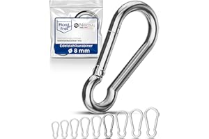 NIETFULLTHINGS 2 pièces 8-mm Mousqueton en acier inoxydable sans cosse de V4A forme robuste sans œillet charge de rupture 1500 kg crochets à pression mousqueton pompier 316 8x80-mm