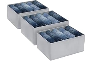 DIMJ Jeans Boîte de Rangement, 3 Pièces Pliable Organisateur Tiroir avec Compartiments Rangement Vetement pour Jean, Vêtements, Leggings, T-shirts, Chandail - Gris