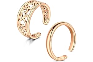 Rajnard Toe Ring Anillos de Dedo del pie Anillo de nudillo Anillo de Dedo Anillo de Banda Ajustable de Acero quirúrgico Flor para Mujeres Niñas Juego de 2 Piezas de Plata/Oro Rosa
