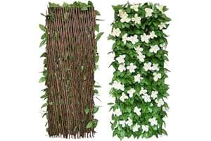 ZONKSTEE Expandable Fence Screening, 0.4 * 2M Artificial Hedge Screening Expanding Garden Trellis Panels with Flowers, Garden Fence Screening, Fence Privacy Screen for Fence Backyard Patio Wall Decor