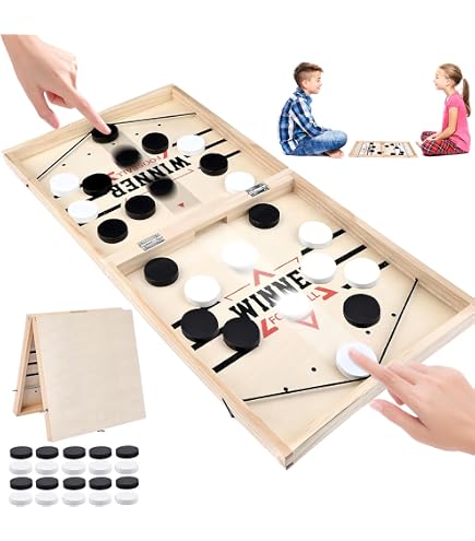 Sling Puck – Gioco Da Tavolo 2 In 1 Hockey Da Tavolo Portatile, In Legno, Con Elastico, Per Bambini E Adulti, Gioco Vincitore Per Feste E Famiglie