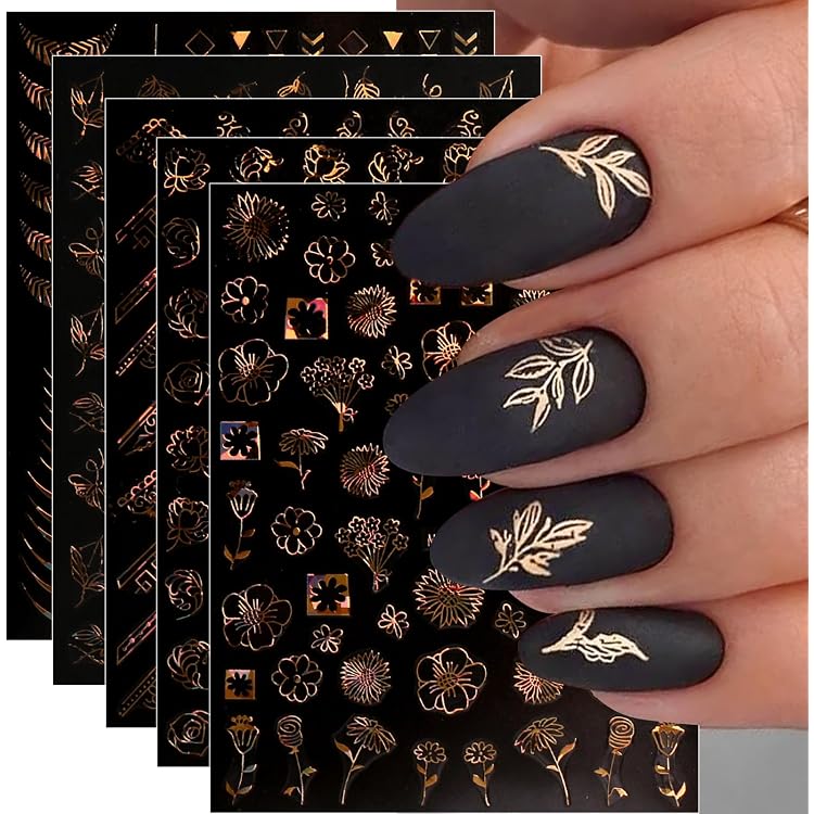JMEOWIO Nagelsticker Blumen, 9 Blatt Selbstklebend - Frühlings- & Sommer-Nageldesigns Für Nail Art