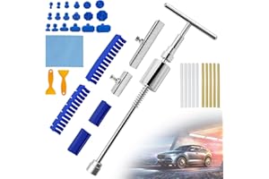 GXWCYI 34 Piezas Kit de Herramientas de Reparación de Abolladuras, Extractor de Abolladuras de Coche, Saca Bollos de Chapa Coche para Vehículos, con Abolladuras de Barra en T de Martillo Deslizante