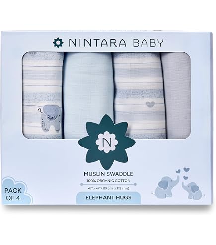 POMISO 4-Pack Muslin Swaddle Blankets For Babies - 47"x47" Soft Cotton, Leaves & Warmth Colors (Unisex)