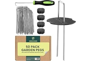 Green Haven Garden Pegs Buffer Bundle 50 Pack - Heavy Duty Garden Pegs for Weed Control Membrane Pegs, Weed Barrier Fabric, Netting & Landscaping, 15cm Metal Staples w/Large Buffer Surface