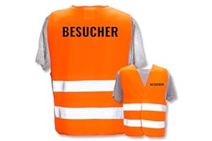 PIXIPRINTS.COM Bedruckte Marken-Warnwesten mit Leuchtstreifen * Standard- o. Reflex-Druck * Baugewerbe, Warnweste Begriffe BAU Gewerbe:Besucher, Farbe + Größe:Orange (XL/XXL)